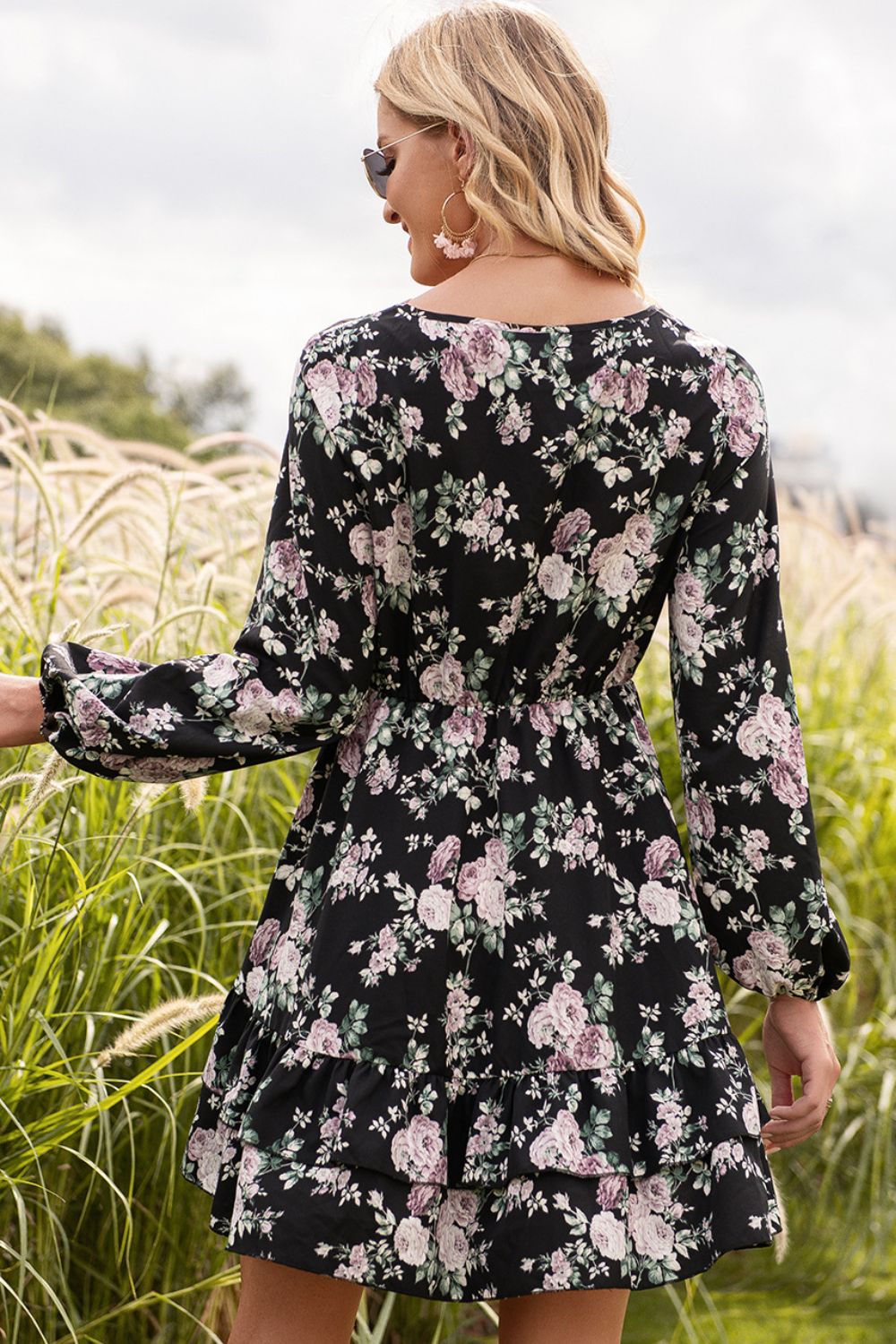 SO SASSY Floral Lace Trim Long Sleeve Dress