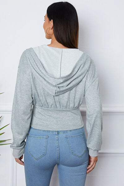 Heather Gray Ruched Half Zip Hooded Jacket