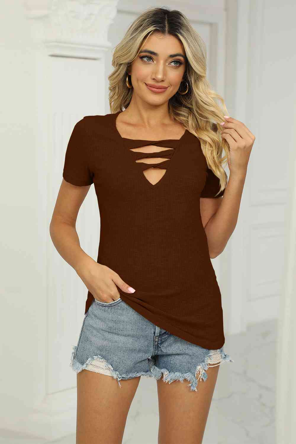 Full Size Twisted V-Neck T-Shirt