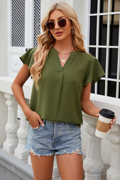 Notched Cap Sleeve T-Shirt