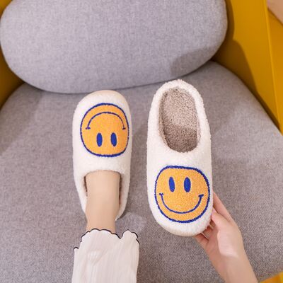 Melody Smiley Face White Yellow Blue Slippers