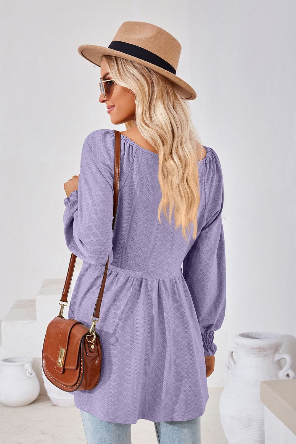 Full Size V-Neck Lantern Sleeve Blouse