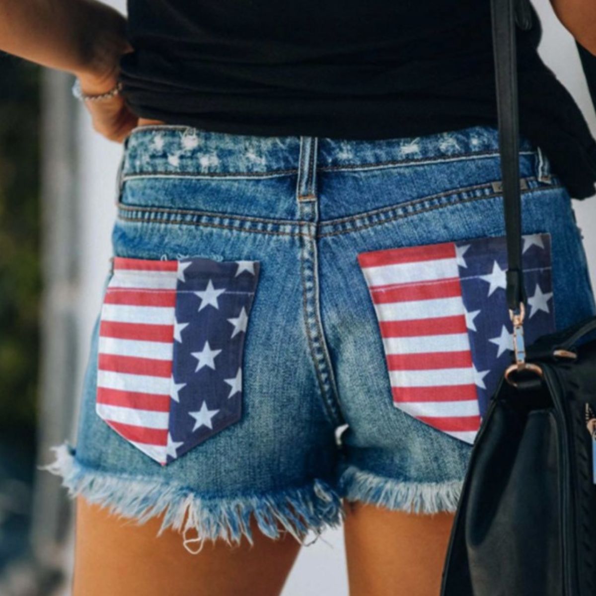 Full Size US Flag Distressed Denim Shorts