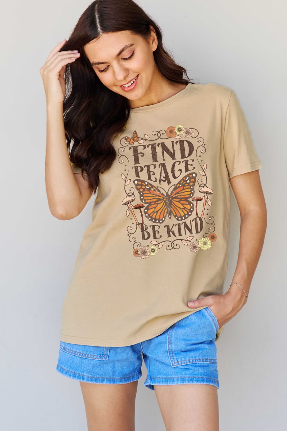 Simply Love Full Size FIND PEACE BE KIND Graphic Cotton T-Shirt