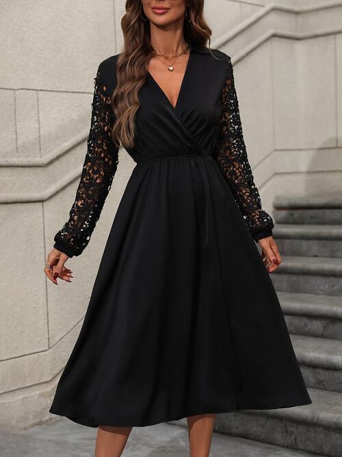 ChicDresses Crochet Long Sleeve Surplice Black Dress