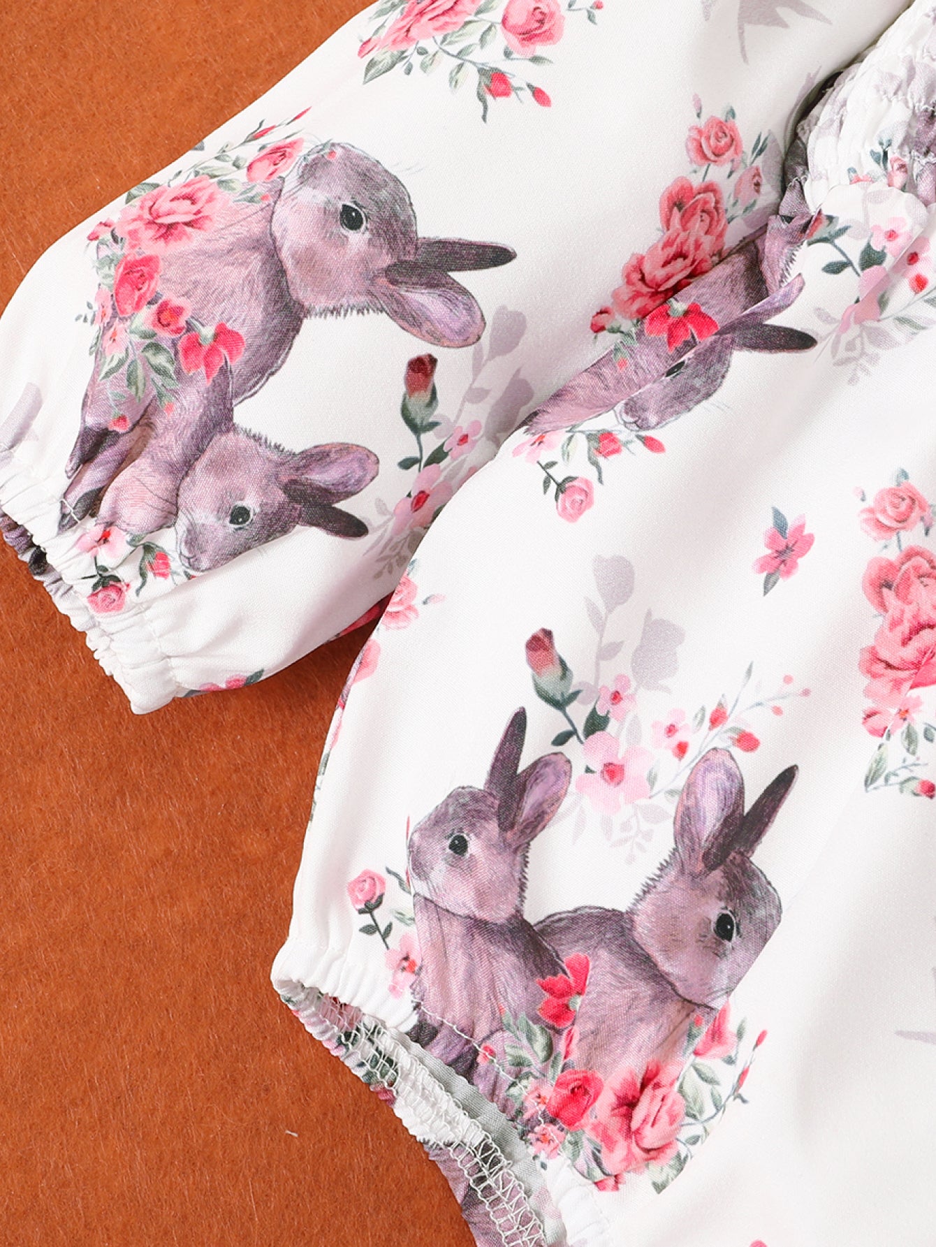 LITTLE GIRLS Bunny Print Cold Shoulder Smocked Bodysuit SZ 0M- 18M