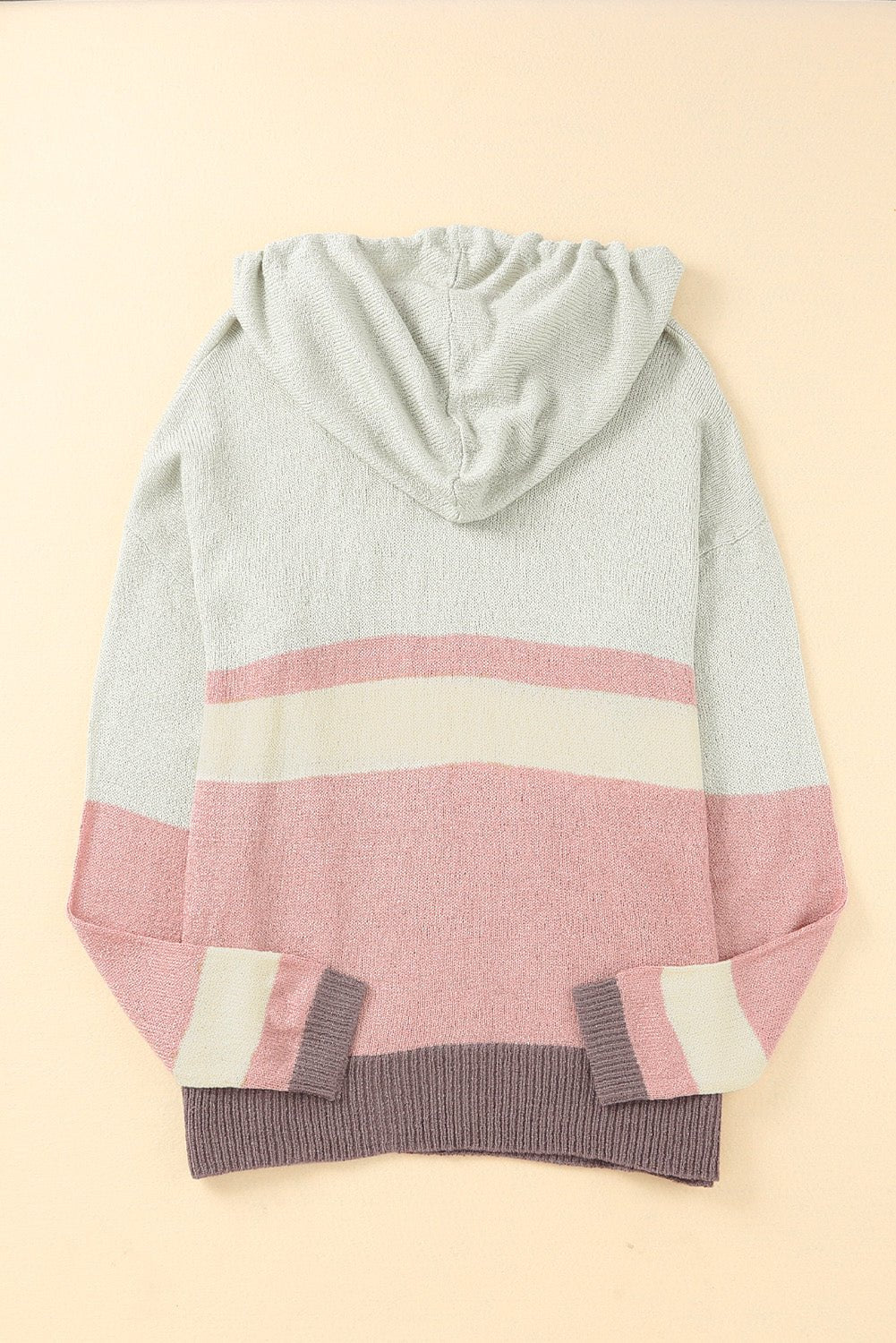 Women's Color Block Drawstring Side Slit Hooded Sweater