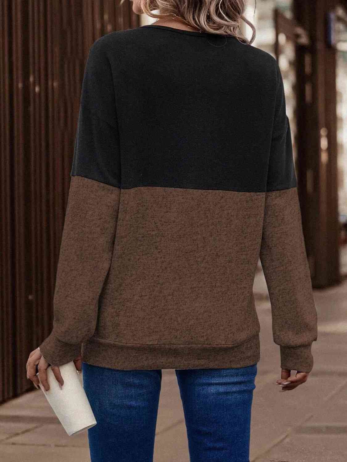 Full Size Two-Tone Crisscross Detail Sweatshirt