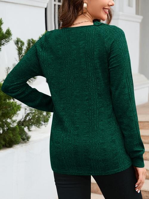 LoveByHannah Texture Round Neck Long Sleeve Knit Top