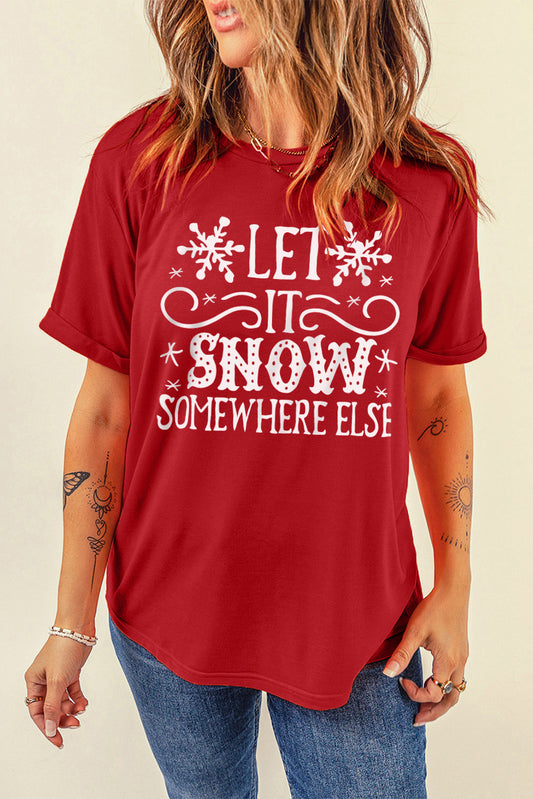 Full Size Snow Slogan Graphic Round Neck T-Shirt