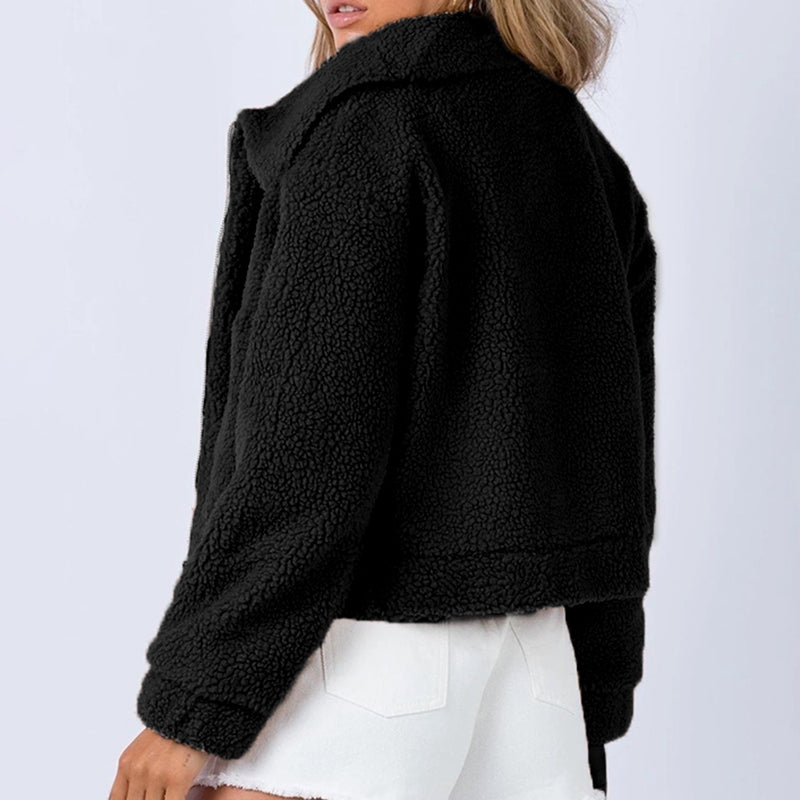 Aaarti&Destiny Long Sleeve Collared Neck Sherpa Jacket