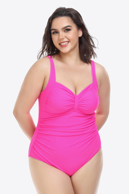 Women's Plus Size Sleeveless Plunge One-Piece Swimsuit