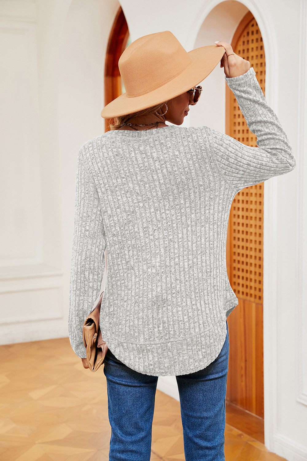 Full Size Heathered Round Neck Top