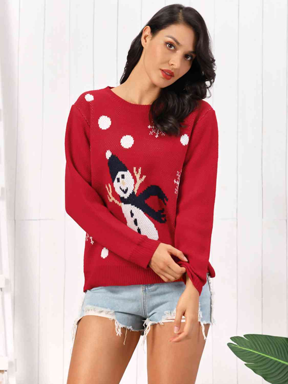 KnittedEmporium Christmas Snowman Round Neck Sweater