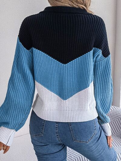 Isabella Color Block Dropped Shoulder Sweater