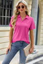 Pocketed Johnny Collar Short Sleeve Blouse