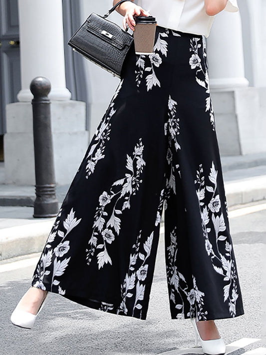 Women's Full Size Floral Elastic Waist Culottes