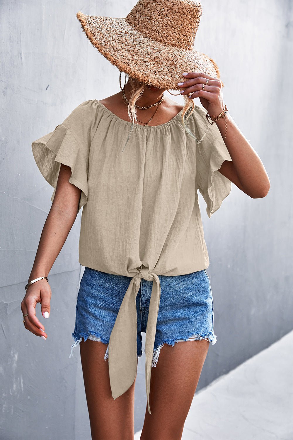 Women's Flutter Sleeve Tie-Front Blouse