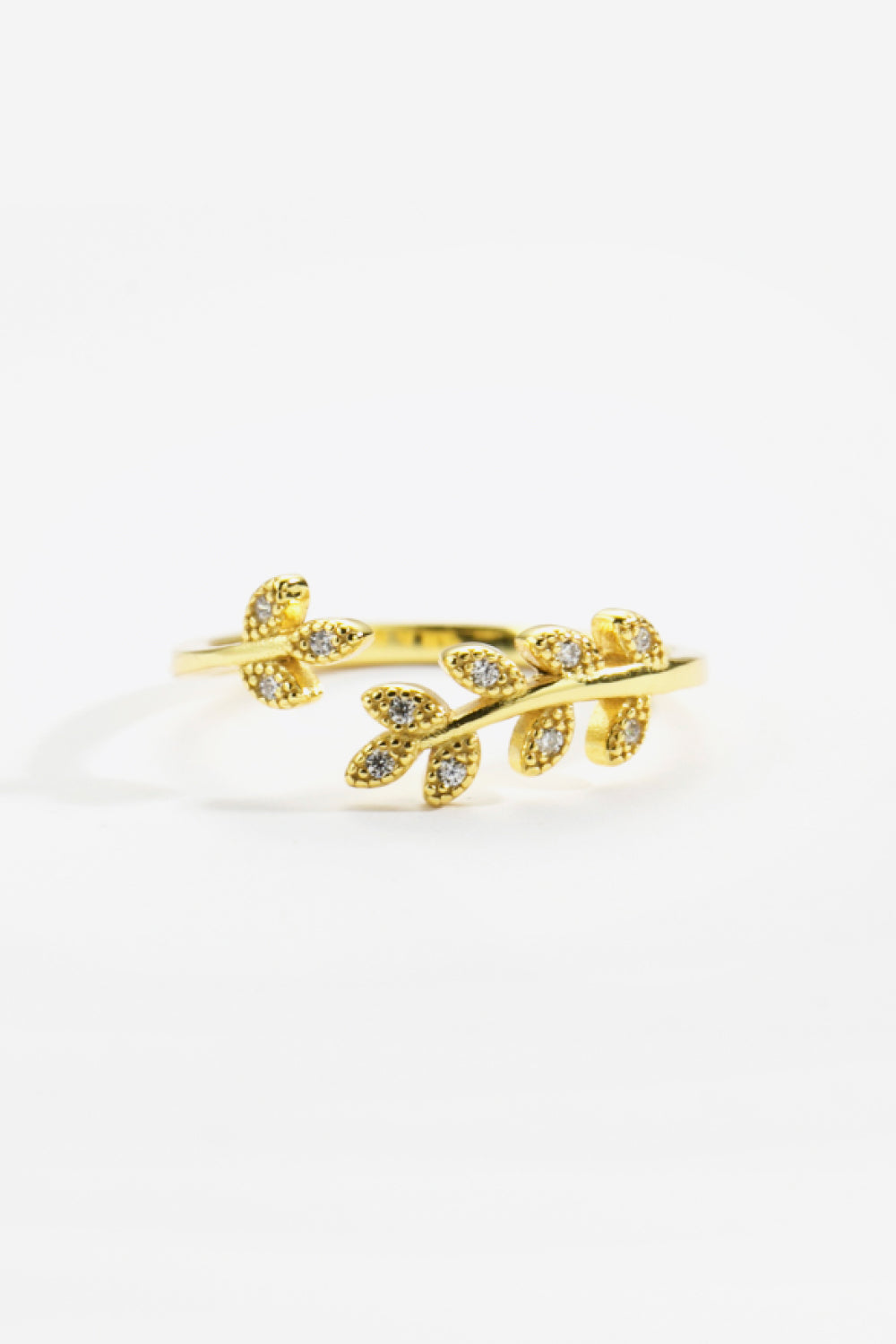 Inlaid Zircon Leaf-Shaped Open Ring