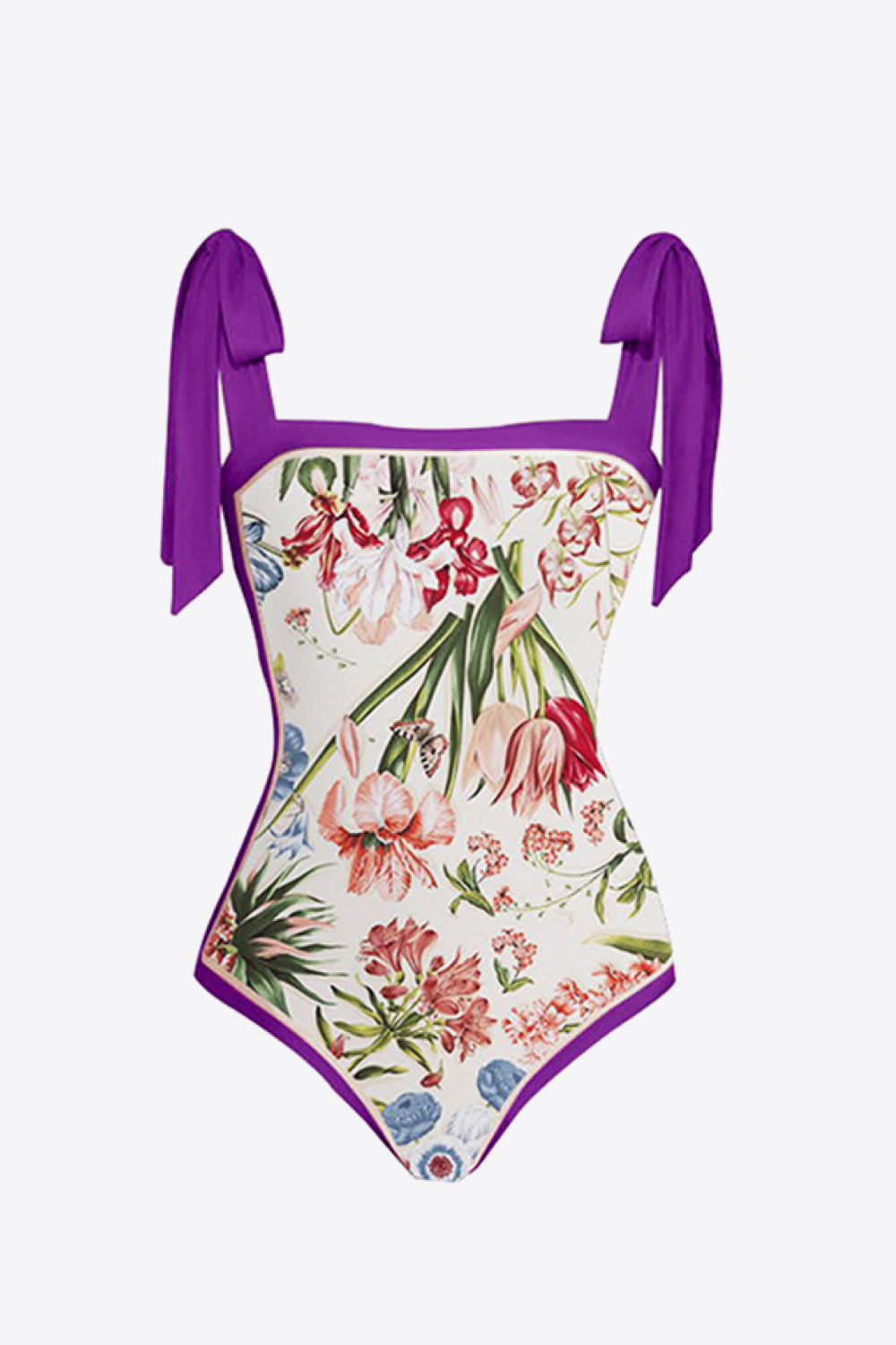 Full Size Floral Tie Shoulder Two-Piece Swim Set