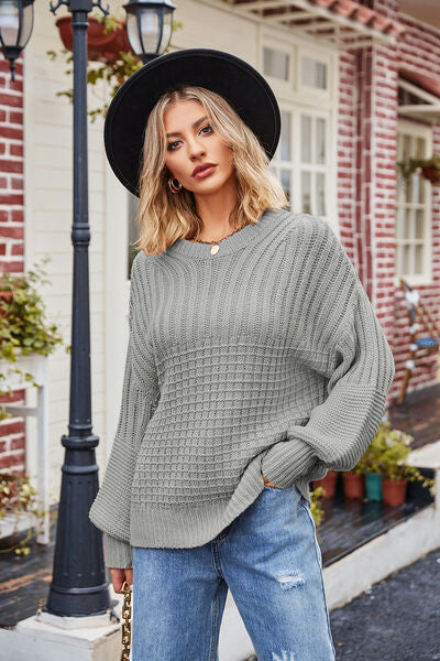 SoCozy Ribbed Drop Shoulder Lantern Sleeve Sweater