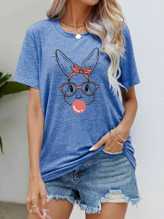 Seasonal Easter Bunny Graphic Round Neck T-Shirt