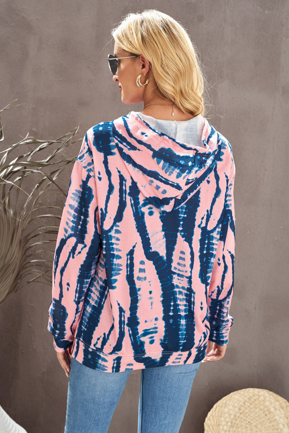 Women's Full Size Tie-Dye Drawstring Hoodie with Pocket