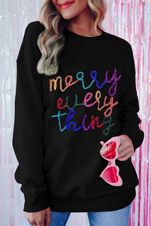 Christmas Themed Letter Graphic Dropped Shoulder Sweatshirt
