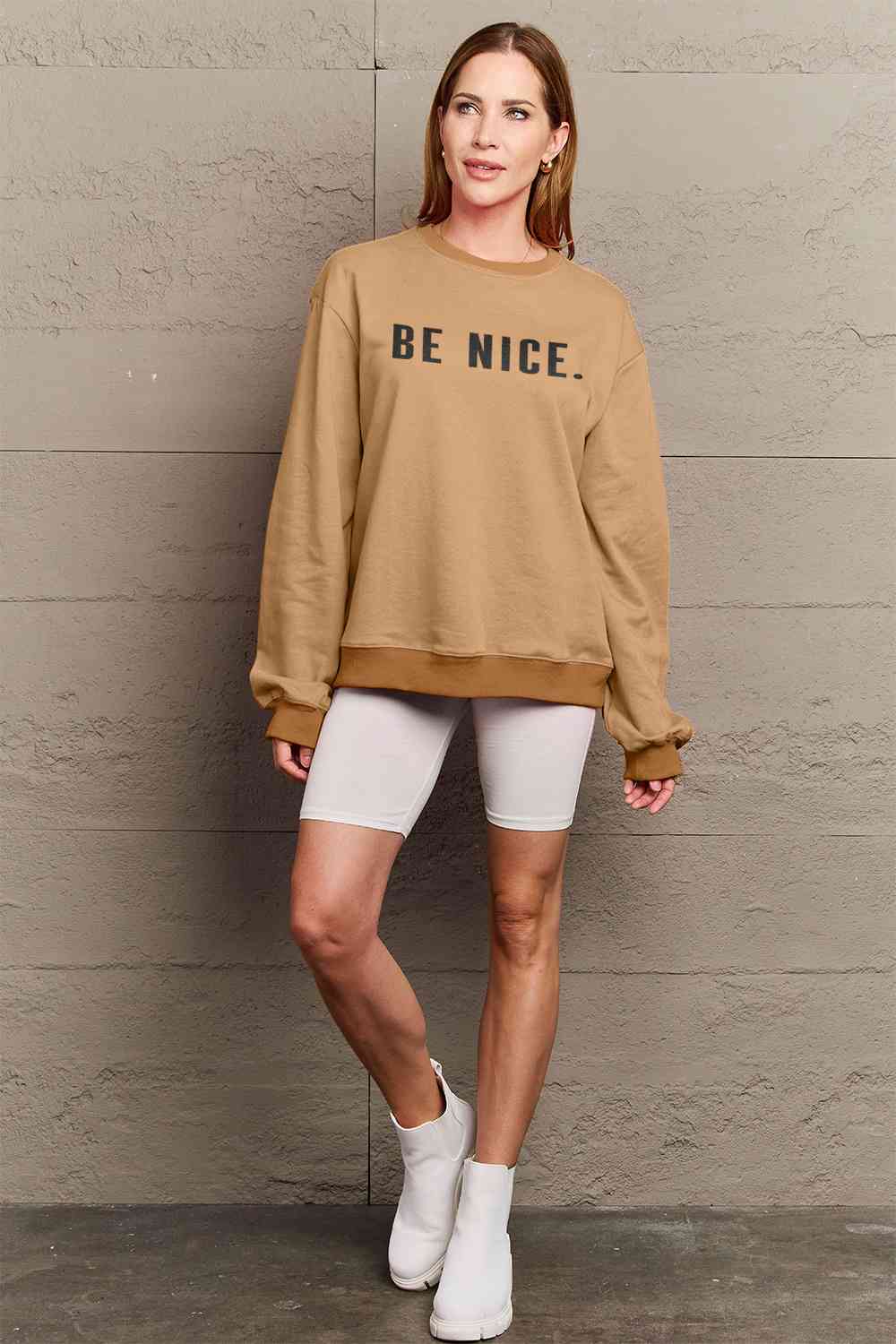 Simply Love Full Size BE NICE Graphic Sweatshirt