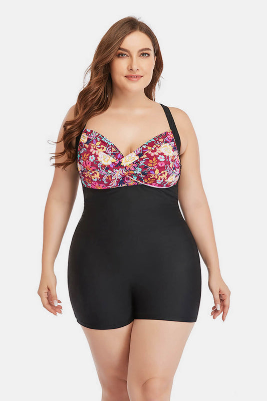 Women's Plus Size Two-Tone One-Piece Swimsuit