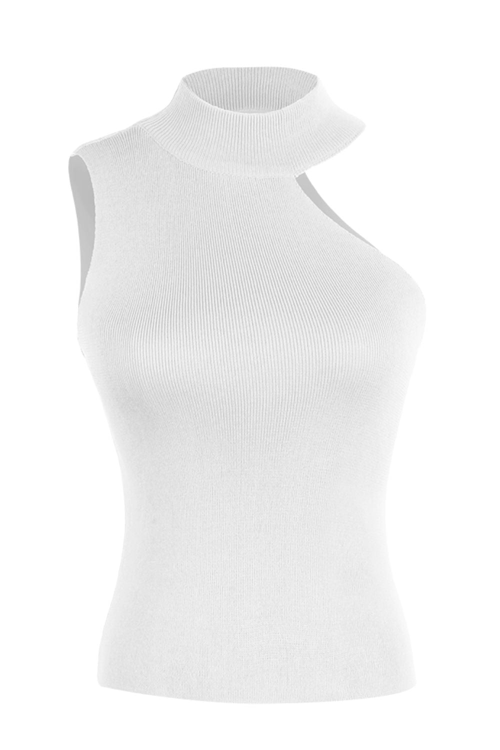 OCEAN CHIC Asymmetrical Sleeveless Rib-Knit Top