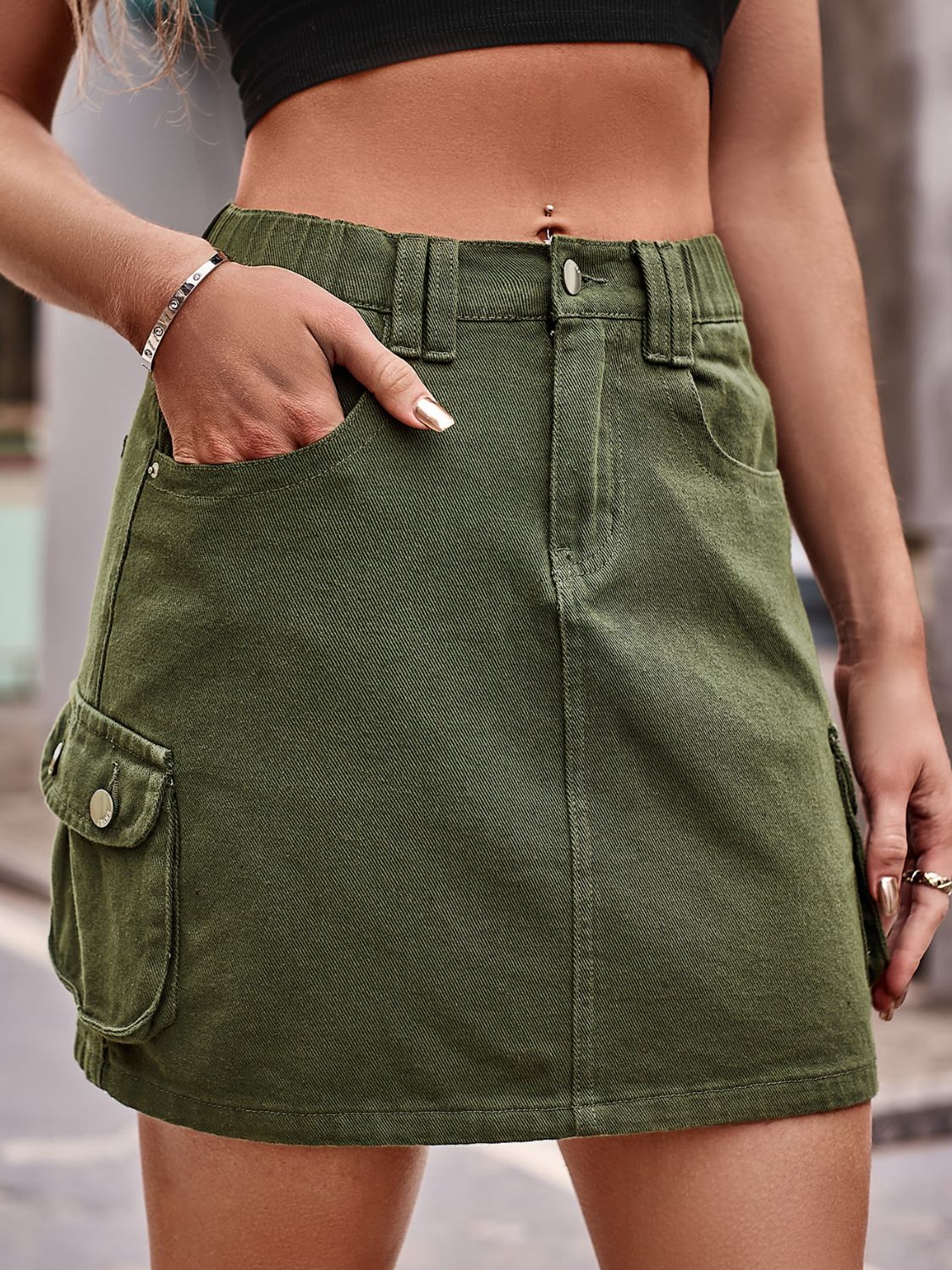 Women's Full Size Denim Mini Skirt with Pockets