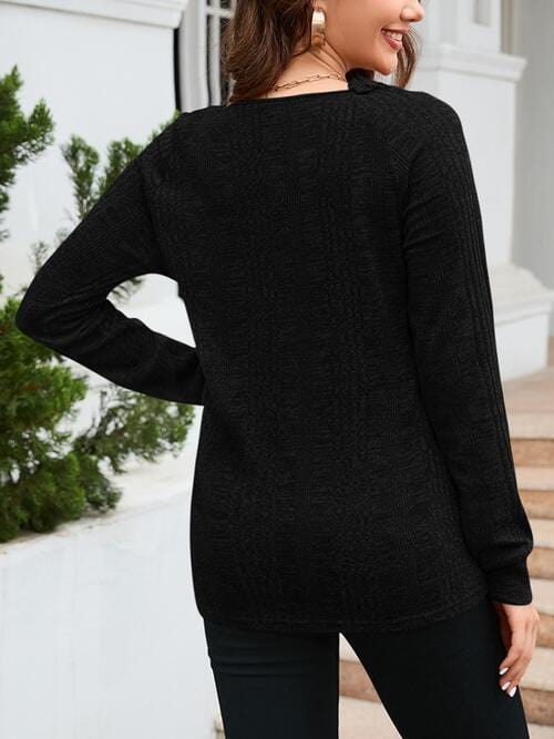 LoveByHannah Texture Round Neck Long Sleeve Knit Top