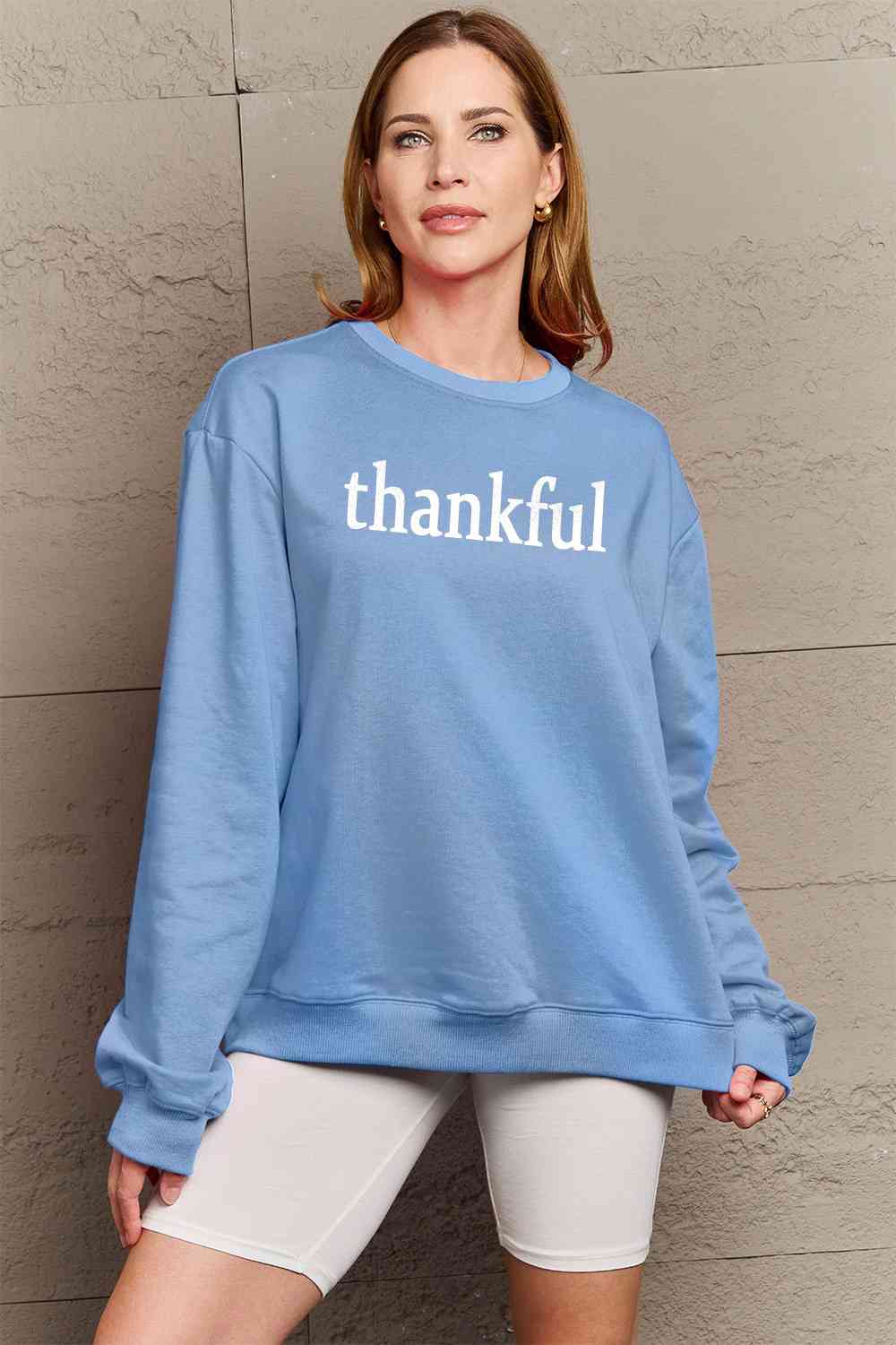 Simply Love Full Size Thanksgiving THANKFUL Graphic Sweatshirt