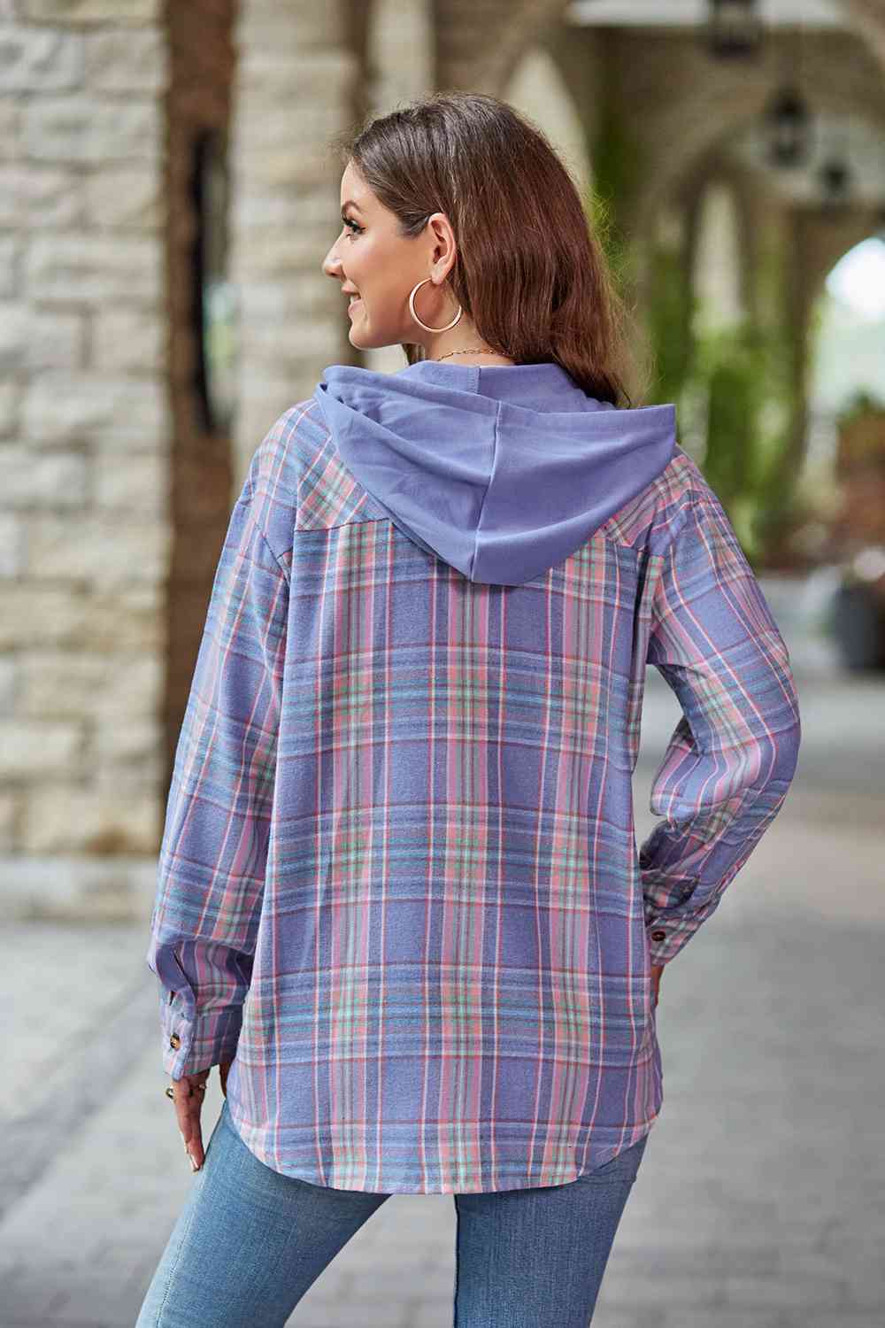 Full Size Plaid Long Sleeve Hooded Jacket