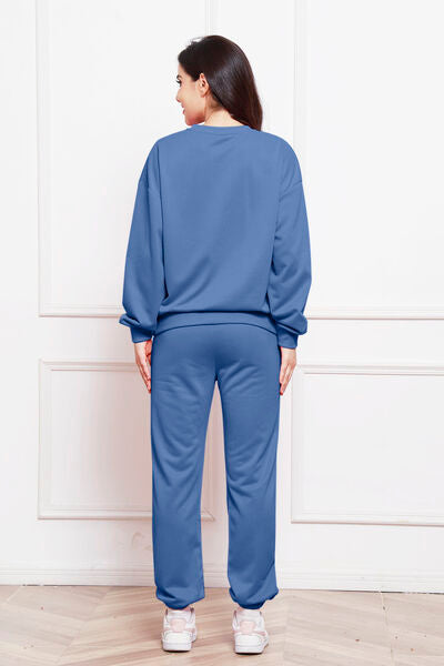 Comfy n' Cozy Round Neck Long Sleeve Sweatshirt and Pants Set