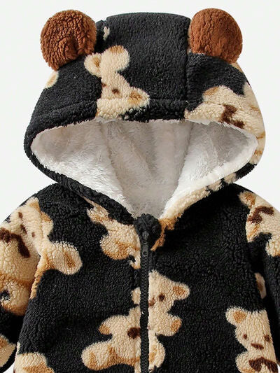 LITTLE KIDS UNISEX Bear Zip Up Long Sleeve Hooded Jumpsuit SZ 3M-24M
