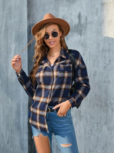 Plaid Button Up Pocketed Shirt