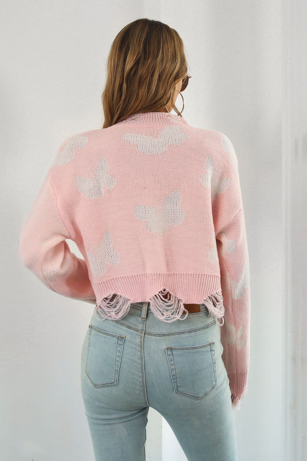 NatashaJay Printed Round Neck Ribbed Long Sleeve Sweater 🦋