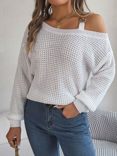 Allissa Asymmetrical Neck Cold Shoulder Long Sleeve Sweater