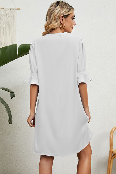 Notched Flounce Sleeve Mini Dress