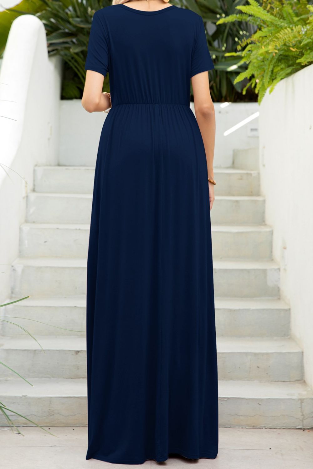 Women's Full Size Round Neck Maxi Tee Dress with Pockets