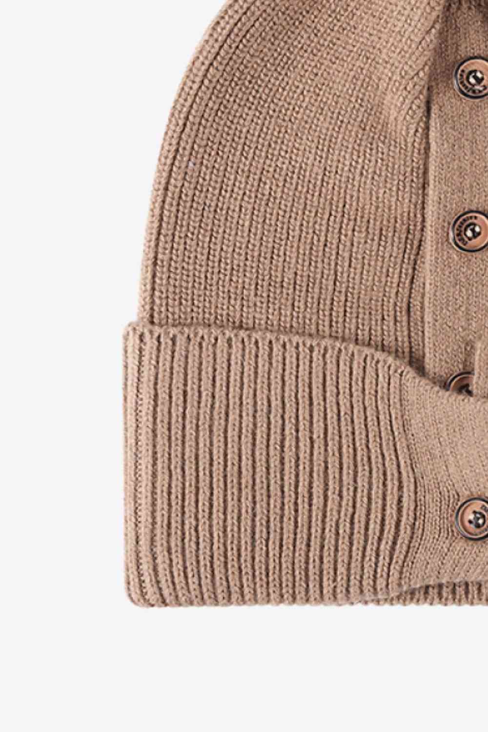 CHIC HATZ Button Detail Rib-Knit Hat Cuff Beanie