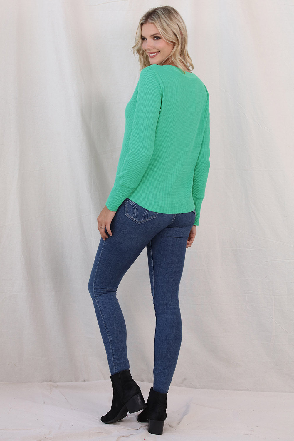 Cool Blues Full Size Buttoned Notched Neck Long Sleeve Teal T-Shirt