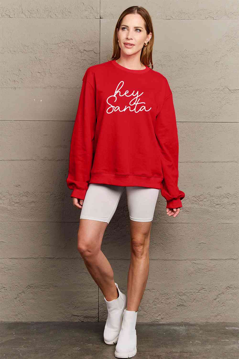 Simply Love Full Size Christmas HEY SANTA Graphic Sweatshirt