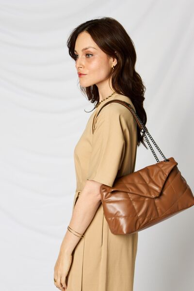 SHOMICO PU Leather Chain Tan Handbag