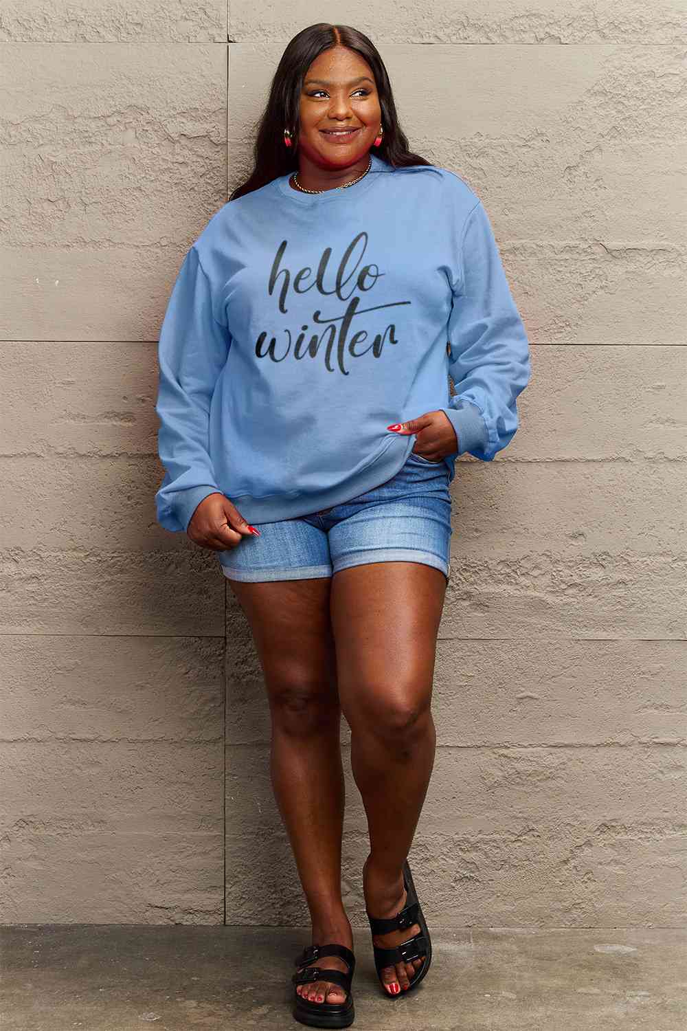 Simply Love SEASONAL Full Size HELLO WINTER Graphic Sweatshirt