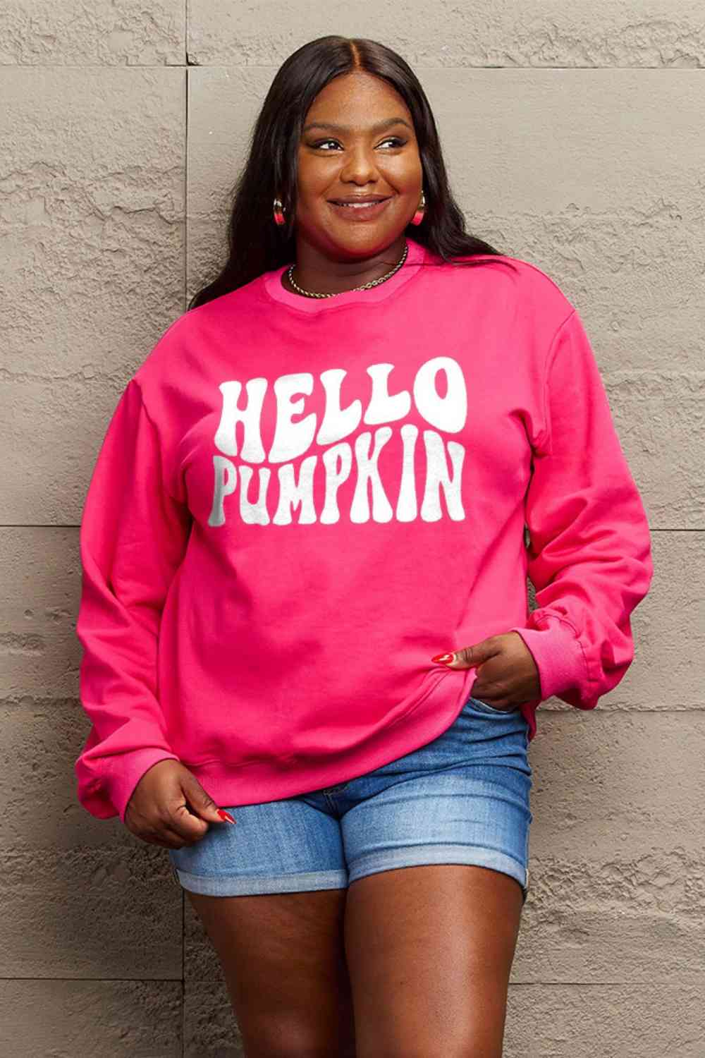 Simply Love SEASONAL Full Size HELLO PUMPKIN Graphic Sweatshirt