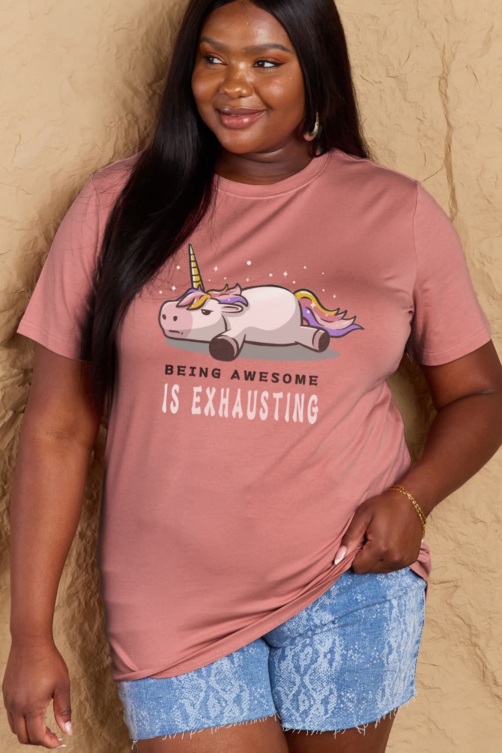 Malibu Dreams Simply Love Full Size BEING AWESOME IS EXHAUSTING Graphic Cotton Tee