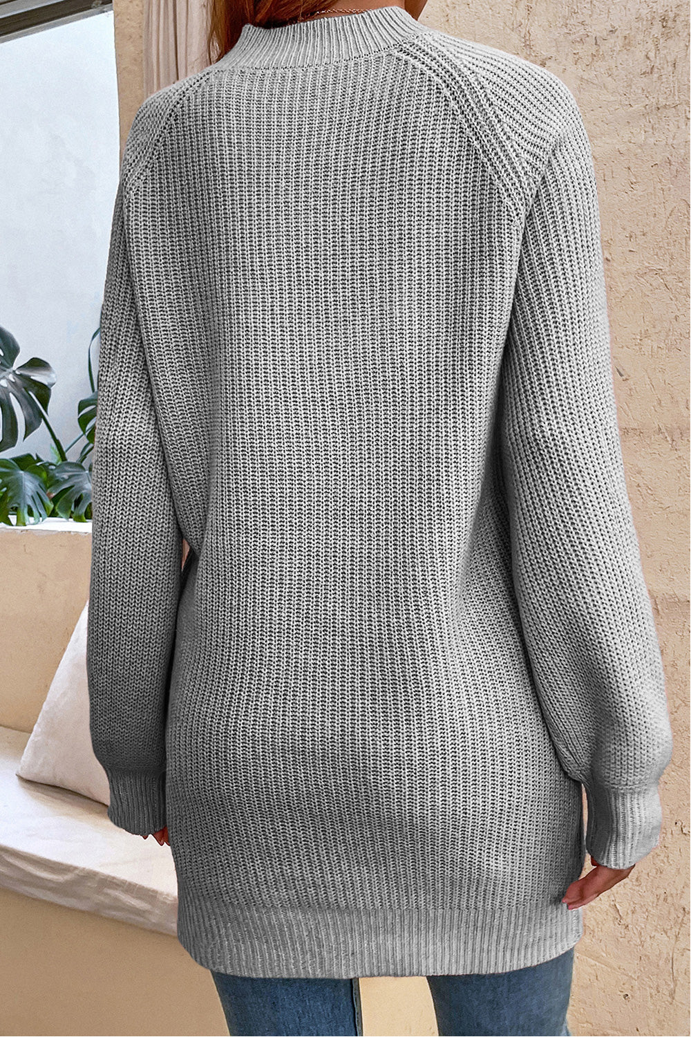 Chic Babe' Round Neck Button Detail Ribbed Sweater 🦋